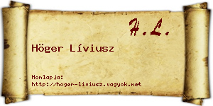 Höger Líviusz névjegykártya